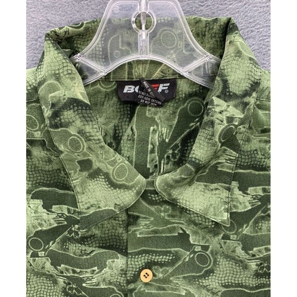 BOFF Button Down Shirt Men's Size XL Green Short Sleeve Geometric 100% Polyester - Picture 7 of 12